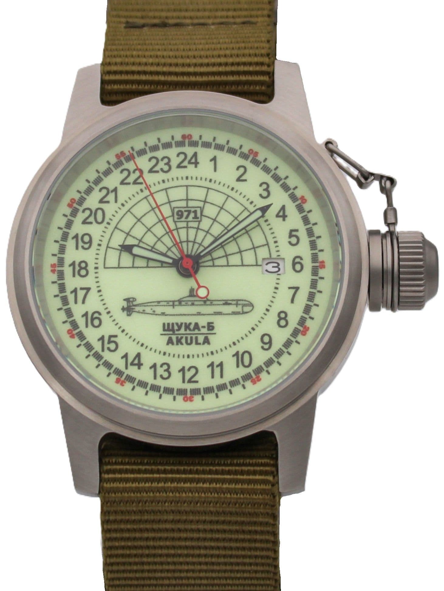 Часы 971 / Щука-Б (Akula) механические с автоподзаводом (Seiko NH34A) 45.061.21