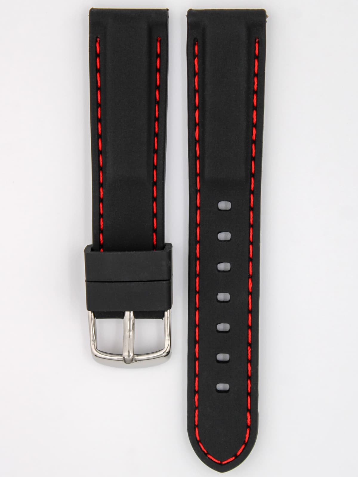 Ремешок для наручных часов силиконовый чёрный с красной строчкой 20 мм