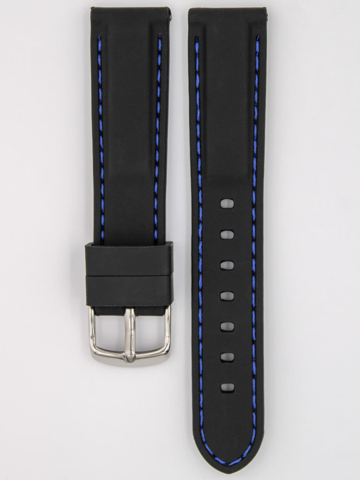 Ремешок для наручных часов силиконовый чёрный с синей строчкой 20 мм