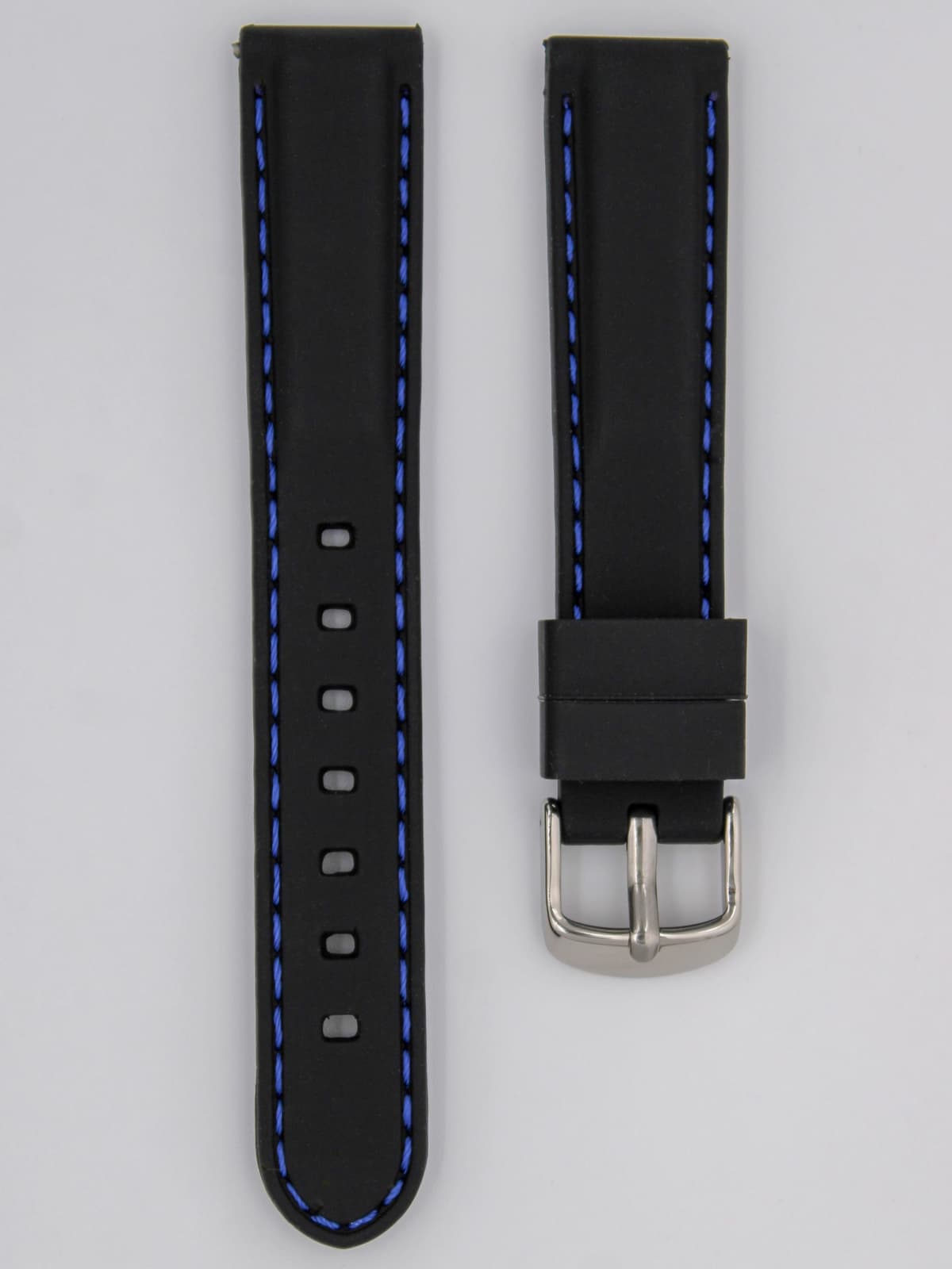 Ремешок для наручных часов силиконовый чёрный с синей строчкой 18 мм