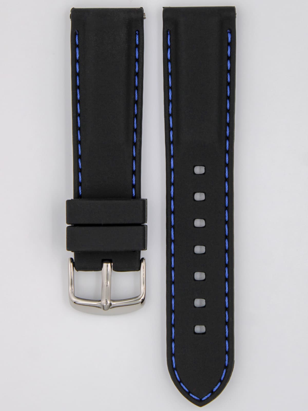 Ремешок для наручных часов силиконовый чёрный с синей строчкой 22 мм