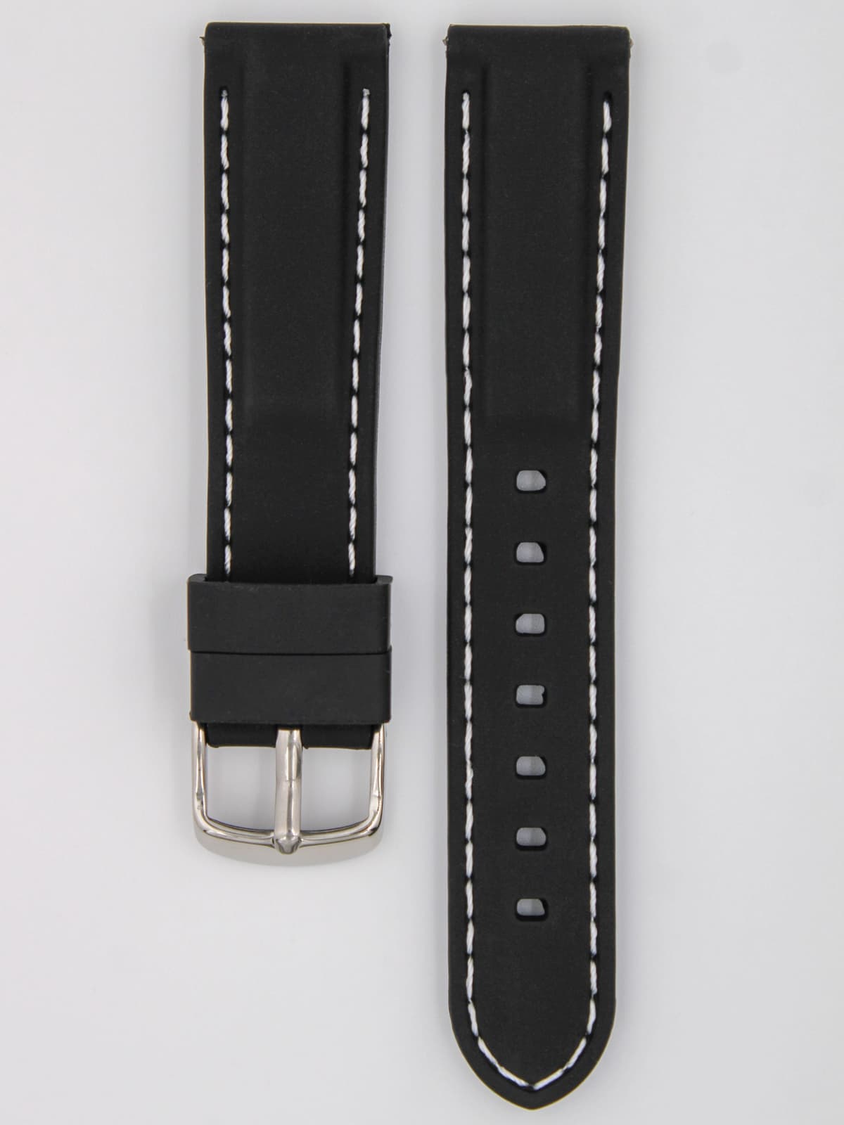 Ремешок для наручных часов силиконовый чёрный с белой строчкой 20 мм