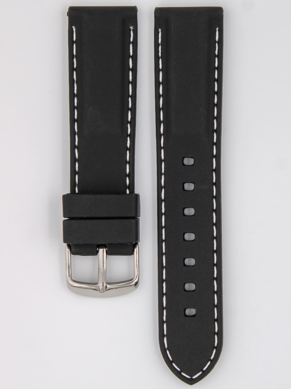 Ремешок для наручных часов силиконовый чёрный с белой строчкой 22 мм