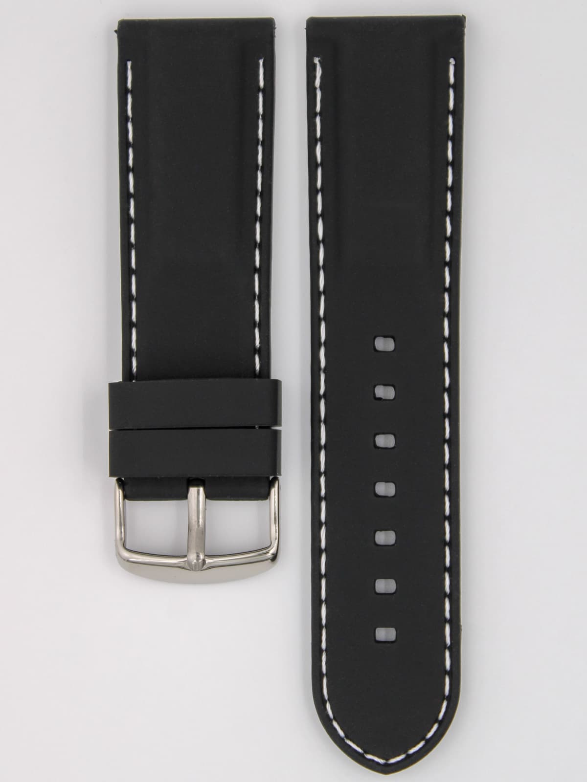 Ремешок для наручных часов силиконовый чёрный с белой строчкой 26 мм