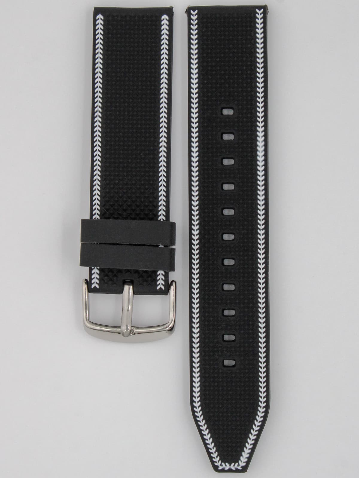 Ремешок для наручных часов силиконовый чёрный с белой каймой 22 мм