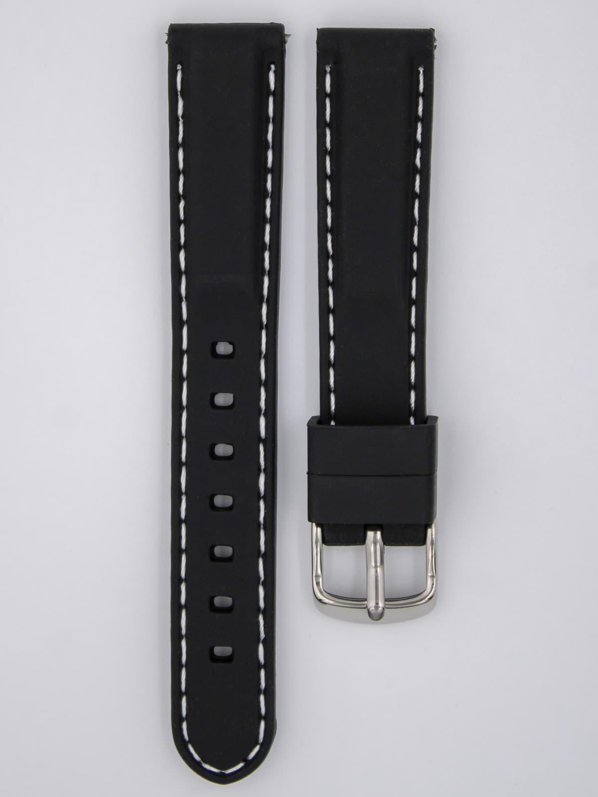 Ремешок для наручных часов силиконовый чёрный с белой строчкой 18 мм