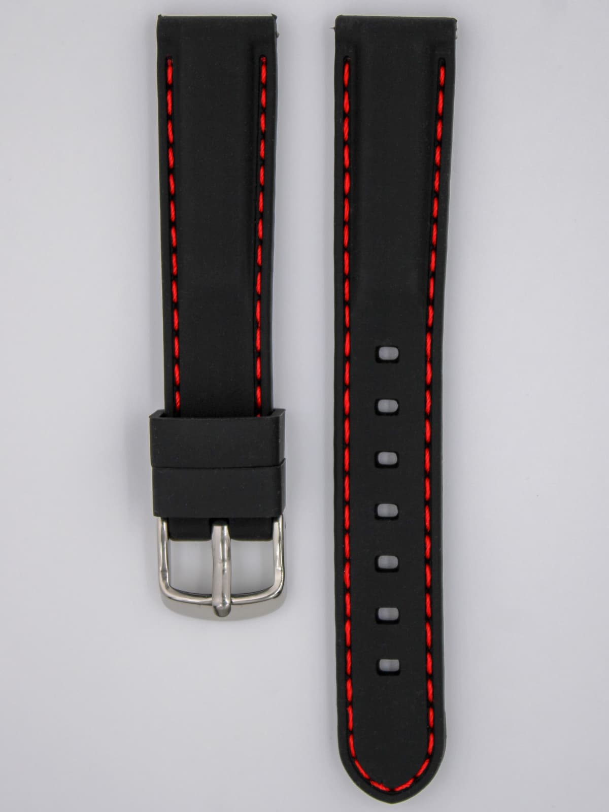 Ремешок для наручных часов силиконовый чёрный с красной строчкой 18 мм