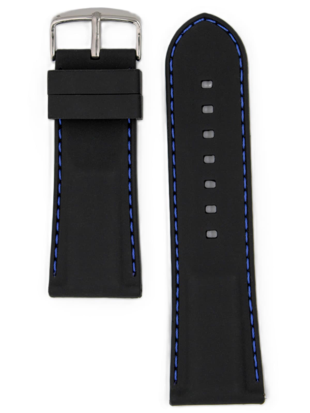 Ремешок для наручных часов силиконовый чёрный с синей строчкой 28 мм